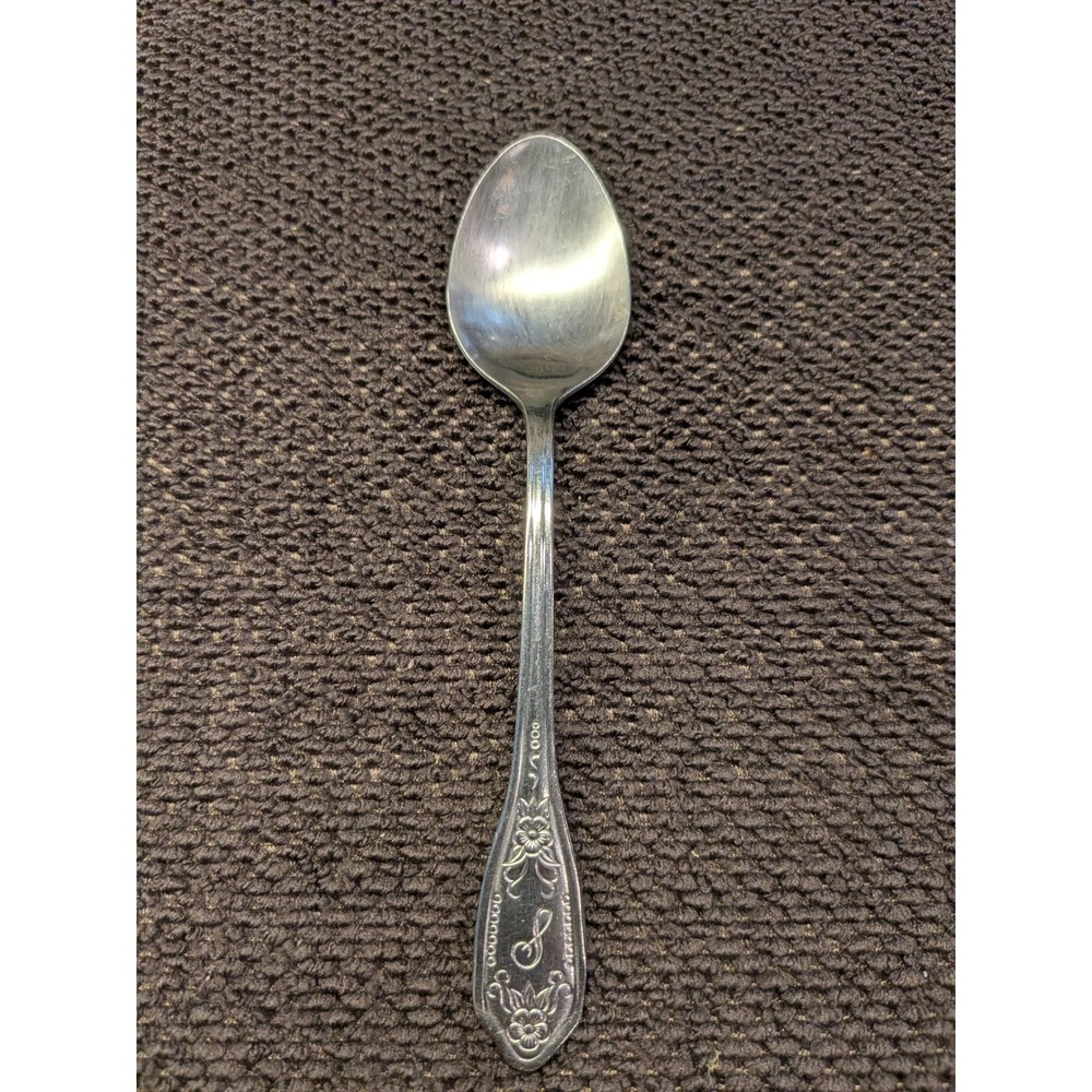 Vintage Customcraft Teaspoon, Sample Prototype, Floral Pattern, Monogram 'S'